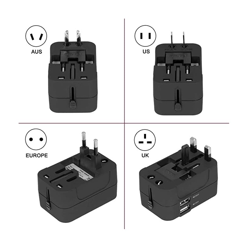 Universal Travel Socket International Adapter with Two USB Ports for