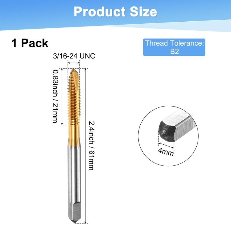 M METERXITY 1-Pack 3/16-24 UNC Thread Tap, HSS Titanium Coated