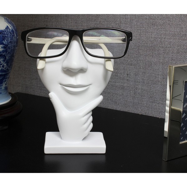 JewelryNanny Artsy Face Eyeglass Holder Stand - Sculpted Nose for Eyeglasses or Sunglasses, Thinker, White