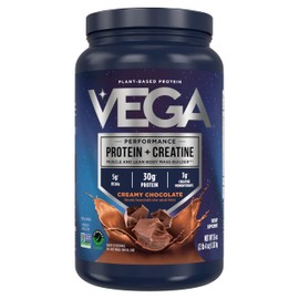 Vega Protein + Creatine - 30g Plant-Based Protein, Chocolate, 20 Servings, 3g Creatine, 5g BCAAs, Vegan, Keto, Gluten Free, Dairy Free, Low Carb, for Muscle Growth & Repair, Drink Mix, 36oz