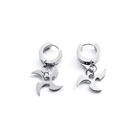 Fabric of the Universe Stainless Steel Shuriken Dangle Pendant Earrings (SRK-02 SS Shuriken)