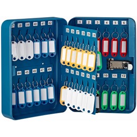Key Storage Metal Combination Number Lock Cabinet Security Locked Safe Key Storage Box Key Organizer Holder Locked Key Box Wall Mount Steel 48 Key Slots 10" H x 7.2" W x 3" D (Blue)
