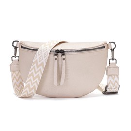 Vezluax 30x20cm Cross Body Bumbags for Ladies Large Bum Bag Stylish Waist Packs Women's Bumbag Fanny Pack for Women Belt Bag with Wide Strap Beige Silver