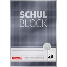 Brunnen Premium School Notepad (A4, 50 Sheets, Squared, with Margines, 28 Ruling, Perforated, Head Glued, 90 g/m²)