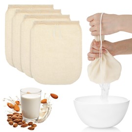 WLLHYF 4 Pack Cotton Nut Milk Bag 8 × 6 Inches Fine Mesh Cheese Cloth Multiple Usage Reusable Food Strainer Professional Cold Brew Filter for Straining Juice Coffee Yogurt Tea (Cotton, 8×6 In)