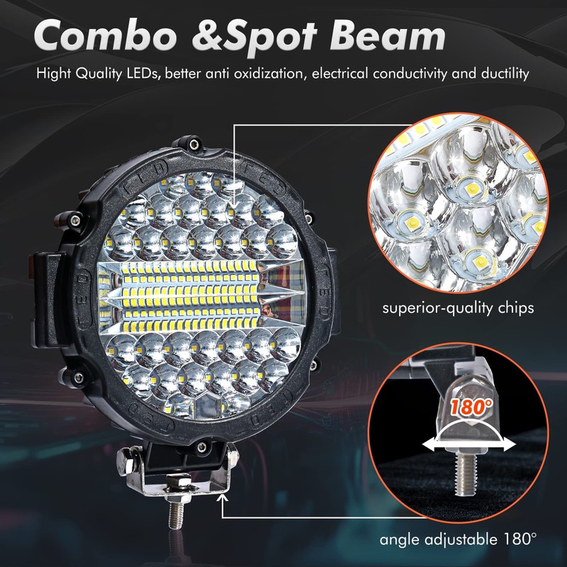 WINBANG 7 Inch Round LED Light Bar, 2PCS 201W Driving