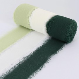 RIBBOOO 3 Rolls Green & White Chiffon Ribbon Set - 1 Inch 5 Yards Silk Fabric for Gift Wrapping, Wedding Party Decoration, Flower Bouquet, Bows Making, DIY Crafts