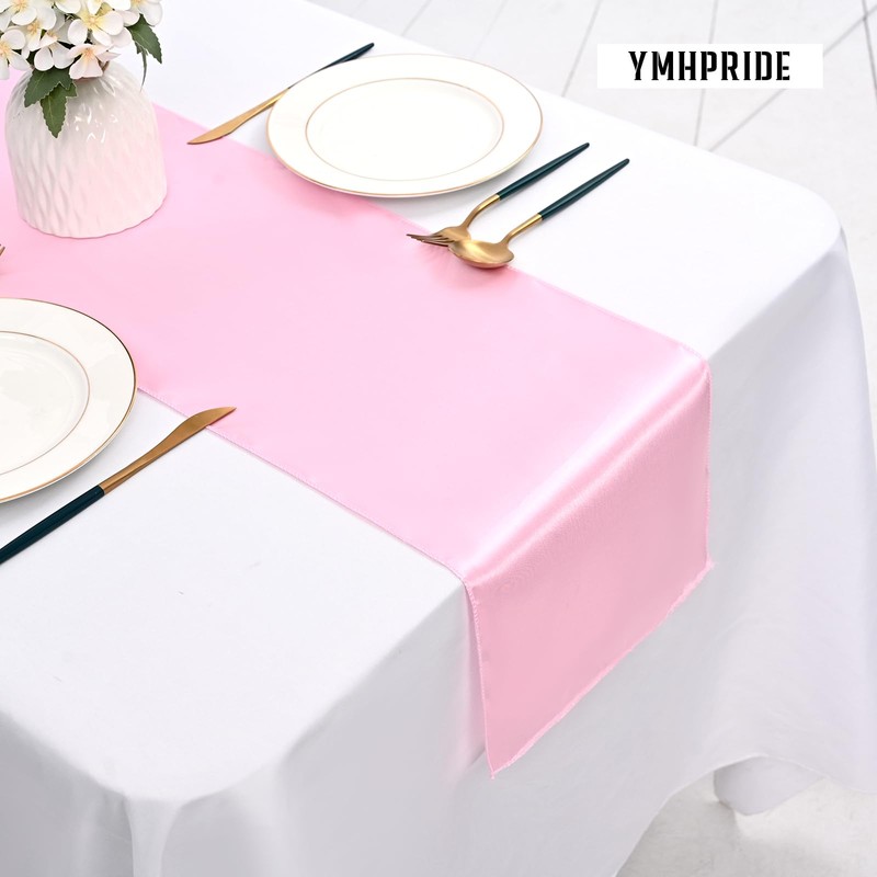 YMHPRIDE 6 Pack Pink Table Runner Satin Table Runner, 12x72