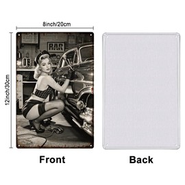 SUPERDANT Blechschild Car Repair Girl Metallschild Repairing Für Antike Autos Retro Blechschilder Wandkunst Lustige Metallschilder Für Männerhöhle Garage Reparatur Autowerkstatt Schlafzimmer Bar