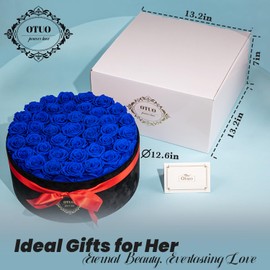 Otuo 40 Real Preserved Roses in Suede Box Forever Roses Last Up to 3 Years, Valentine Day Flowers for Delivery Prime, Mother’s Day, Birthday, Christmas - Blue