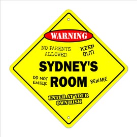 Sydney's Room Sign Crossing Zone Xing | Indoor/Outdoor | 14" Tall Plastic Sign Kids Bedroom Decor Door Children's Name boy Girl