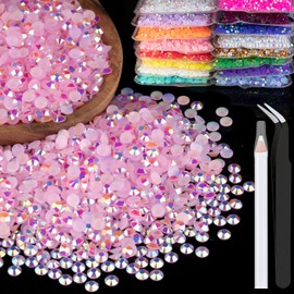2500pcs 5mm Resin Rhinestones Bulk, Light Pink AB Flatback Round Jelly Rhinestones Bedazzling Non Hotfix Crystal Gems Large Quantity Wholesale for DIY Crafts Clothes Tumblers Face Makeup Manicure