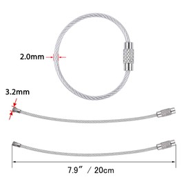 12pcs Wire Keychains Cable, 2mm Key Ring Loops Holder, ID Tag Keeper for Outdoor Hiking, Heavy Duty Luggage Tags (Silver 7.9")