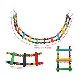 DS. DISTINCTIVE STYLE Bird Ladder Toys 27.6 Inch Coloured Flexible Parrot Swing Bridge Wooden Cockatiel Cage Hanging Climbing Ladder