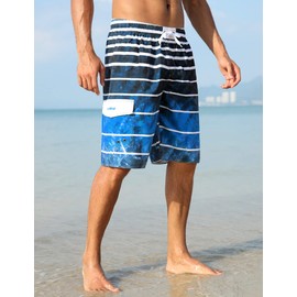 unitop Men's Beachwear Swim Trunks Quick Dry Striped Drawstring Blue-1 30