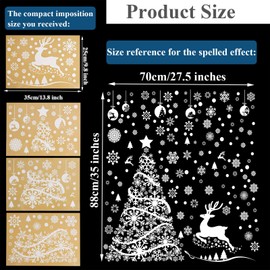 ANECO 270 Pieces Large Christmas Tree Window Clings White Reindeer Snowflake Xmas Window Decorations Stickers Reusable Christmas Window Door Decals for Christmas Window Display