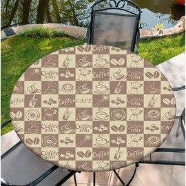 COTAIL Mantel redondo con borde elástico, mantel impermeable de 36 a 60 pulgadas para cena, al aire última intervensión, picnic, 48 pulgadas, café