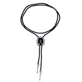 COOLLA Bolo tie- Handmade Round Shape Western Cowboy Black Vintage Turquoise Pendant for Women,Men (Silver)