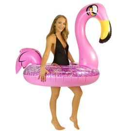 PoolCandy Inflatable Animal Pool Tubes & Swim Rings (Flamingo Glitter Filled 48" inch Animal Pool Tube Swim Ring)