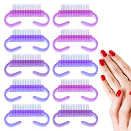 Paquet 10 Piezas Cepillo Limpieza Uñas Herramienta Lima Quitapolvo Manicura Pedicura Cepillo Limpieza Manos Uñas Nails Cepillito Cerdas Naylon Decoracion Uñas (Morado)