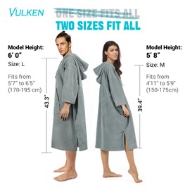 Vulken Thick Hooded Beach Towel Changing Robe, 3/4 Sleeve Surf Poncho for Men and Women, Easy Change, Microfiber Towelling for Beach Swimming, 39" x 33", Gray