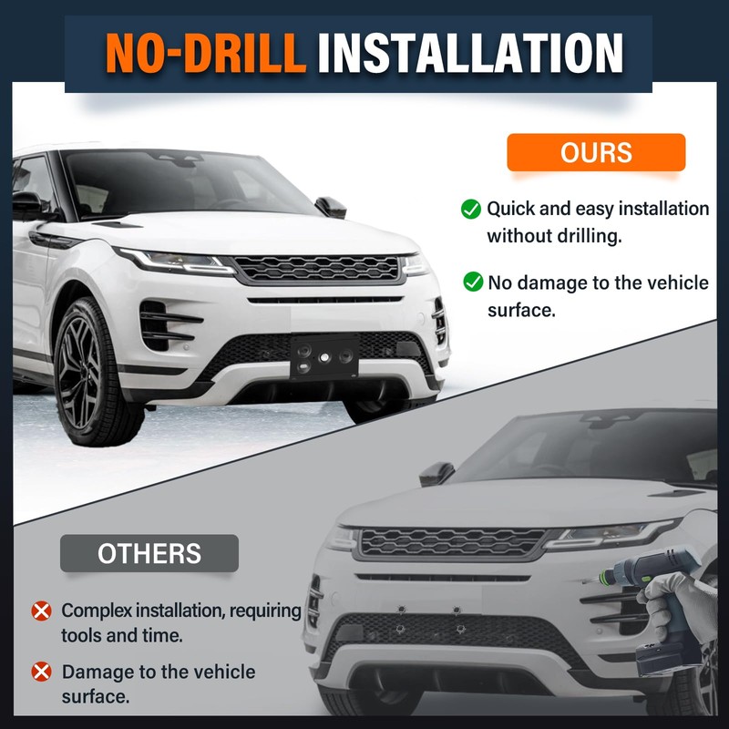 No Drill Tow Hook License Plate Mount Bracket Kit Anti-Theft