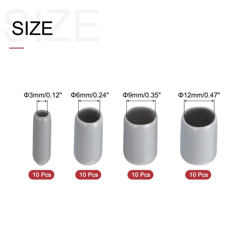 sourcing map 40pcs Round Rubber End Caps 3mm 6mm 9mm