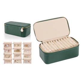 VLANDO Portable Jewelry Box Organizer with Zippered Pouches – Travel Jewelry Case for Rings, Necklaces & Earrings