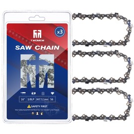 TM TWOMEM 16 Inch Chainsaw Chain, 3 Pack, 3/8" LP Pitch .043'' Gauge 56 Drive Links Fits Milwaukee M18, Dewalt and More