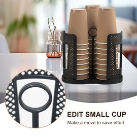 Mosawomo Countertop Coffee Cup Organizer with Rotating Dispenser - 360° Spinning Cup & Lid Holder for Kitchen, Office, Coffee Shops - Stackable Disposable Cup Storage System (Removable Tray) (Black)