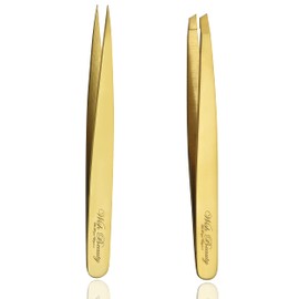 Wishbeauty Tweezer Pointed and Slant Pointed Eyebrow Tweezers for Women & Men - 2pc Precision Tweezers for Eyebrows, Facial Hair & Ingrown Hair Removal - Stainless Steel