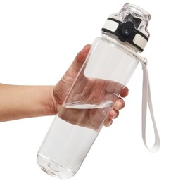 GearTek Tritan Clear Water Bottle | No Markings 32oz Sports Water Bottle | Leak Proof Re-Usable Flip Top Plastic Drinks Bottles for School, Office, Gym, Cycling, Exams (Clear-32oz)