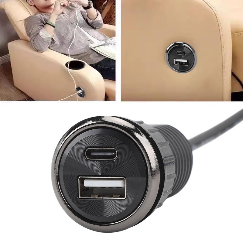 Desktop Power Grommet, 2 USB Charging Ports Small Hidden Flush