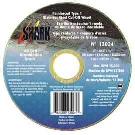Shark Welding Shark 13023 4.5-Inch by .045 by 7/8-Inch SS 60-Grit Cut-Off Wheel Type 1 SS, 10-Pack