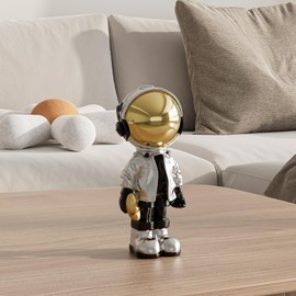 EZ4ENCE Small Figurine Statue Astronaut Sculpture Decor,Sculpture for Home Decor,Arts Silver Shelf Decoration,Cool Metal Mask Table Decor,Mini Ornament