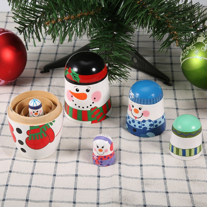 5pcs Christmas Handpainted Cute Wooden Matryoshka Dolls Russian Nesting Dolls