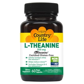 Country Life Country Life Unflavored Capsule Made with Suntheanine L-Theanine - Gluten Free Vitamin Supplement for Stress Relief - L-Theanine for Relaxation - Inositol Support - 60 Capsules