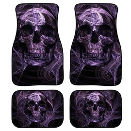 4 Piece Set Purple Skull Car Floor Mat Universal Fit Heavy Duty All Weather with Rubber Backing