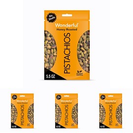 Wonderful Pistachios No Shells, Honey Roasted Nuts, 5.5 Ounce Resealable Bag, Protein Snack, On-the Go Snack (Pack of 4)