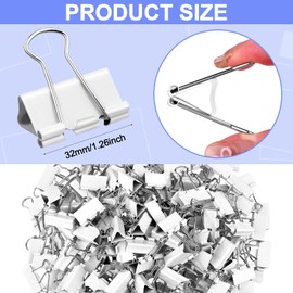 XEQWZVFR 200Pcs 1.26in/32mm White Metal Binder Clips Bulk Medium Paper Clip Micro Size Office Clips White Binder Clips Reusable Fold Back Binderss Clipss for Home School and Business