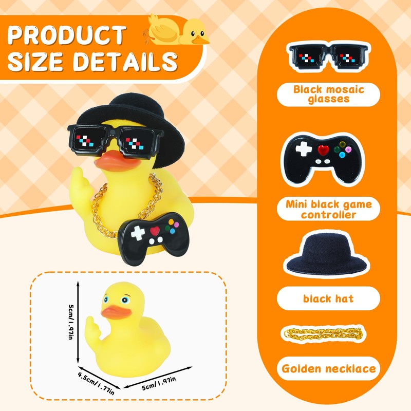Funny Mini Rubber Ducks with Fleece Flat Cap, Gold Necklace,