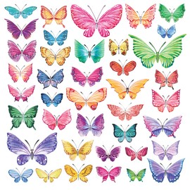 DECOWALL DS-1602 Watercolour Butterflies Kids Wall Stickers Wall Decals Peel and Stick Removable Wall Stickers for Kids Nursery Bedroom Living Room