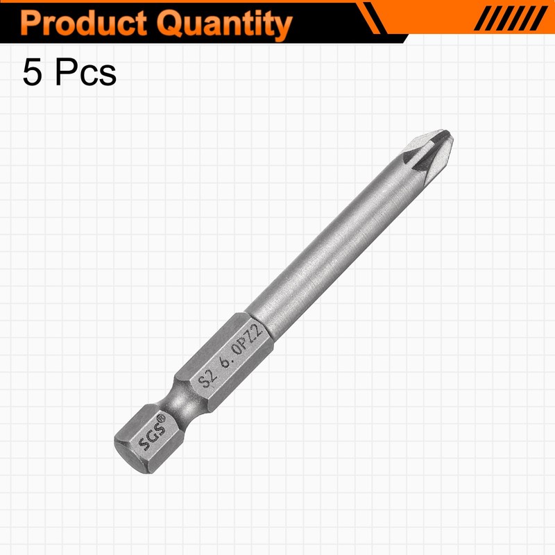 HARFINGTON 5pcs PZ2 Screwdriver Bit 1/4" Hex Shank 65mm/2.56" Length