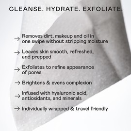 NuFACE Prep-N-Glow Facial Towelettes - 2-in-1 Exfoliating Makeup Remover Wipes, Hyaluronic Acid Travel Face Wipes to Hydrate for Glowing Skin - 20 Individually Wrapped Cloths