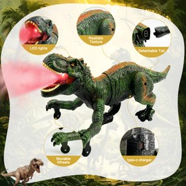 TALGIC Remote Control Dinosaur for Boys 4-7, Robot Dinosaur Toys for Kids 5-7, rc Dinosaur with Realistic Legs & Spray Stream,Remote Dinosaur Toys for Kids3 4 5 6 7 Year Old boy Birthday Gift (Green)