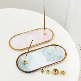 Adung Playground Gold Line Marble Tray Marble Oval, Marble Tray S Marble Tray S_Pink Pink / 아둥놀이터 골드라인 마블 트레이 대리석 타원형, 마블트레이S마블트레이S_핑크핑크