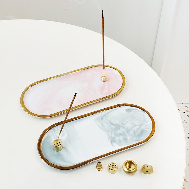 Adung Playground Gold Line Marble Tray Marble Oval, Marble Tray