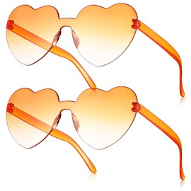 Fiada 2 Pairs of Heart Sunglasses Heart-Shaped Glasses Funny Party Glasses for JGA Wedding Fancy Dress Costume Coloured Rimless Sunglasses for Women (Stylish, Colour Gradient Orange)
