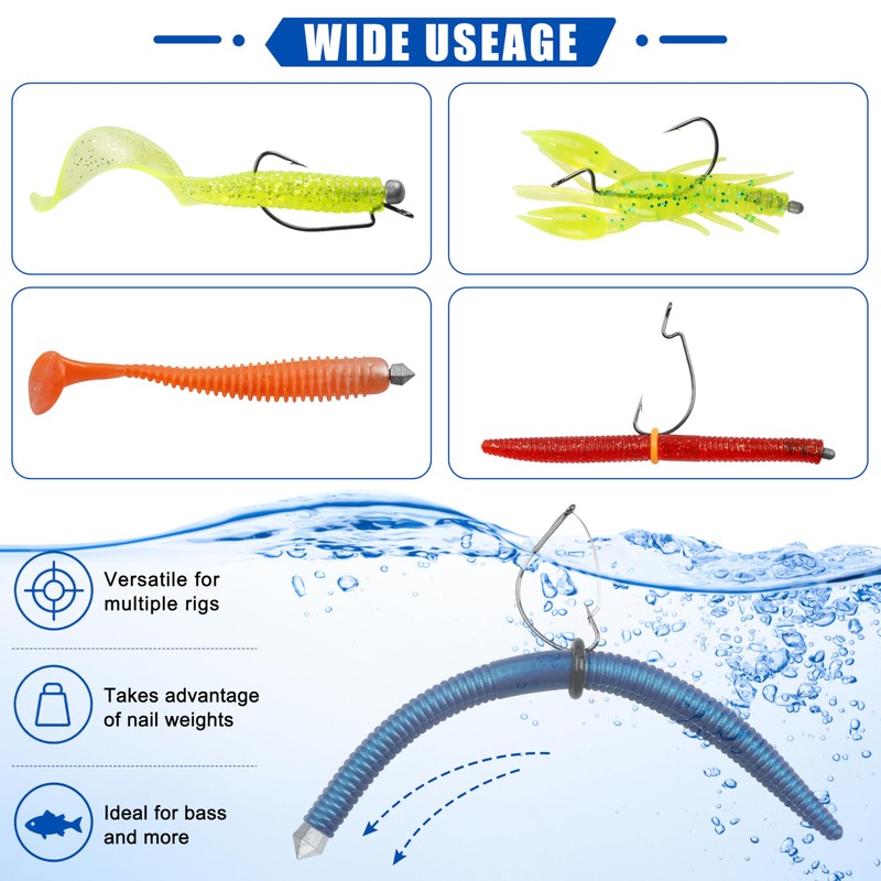 Nail Weights for Bass Fishing, 65pcs Insert Sinkers Wacky Worm