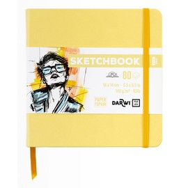Clairefontaine Sketchbook Darwi For You Yellow 14x14cm White Color Paper 140g/m2 80 Sheets PU Leather Hard Cover Rubber Band Clairefontaine cf80014140002